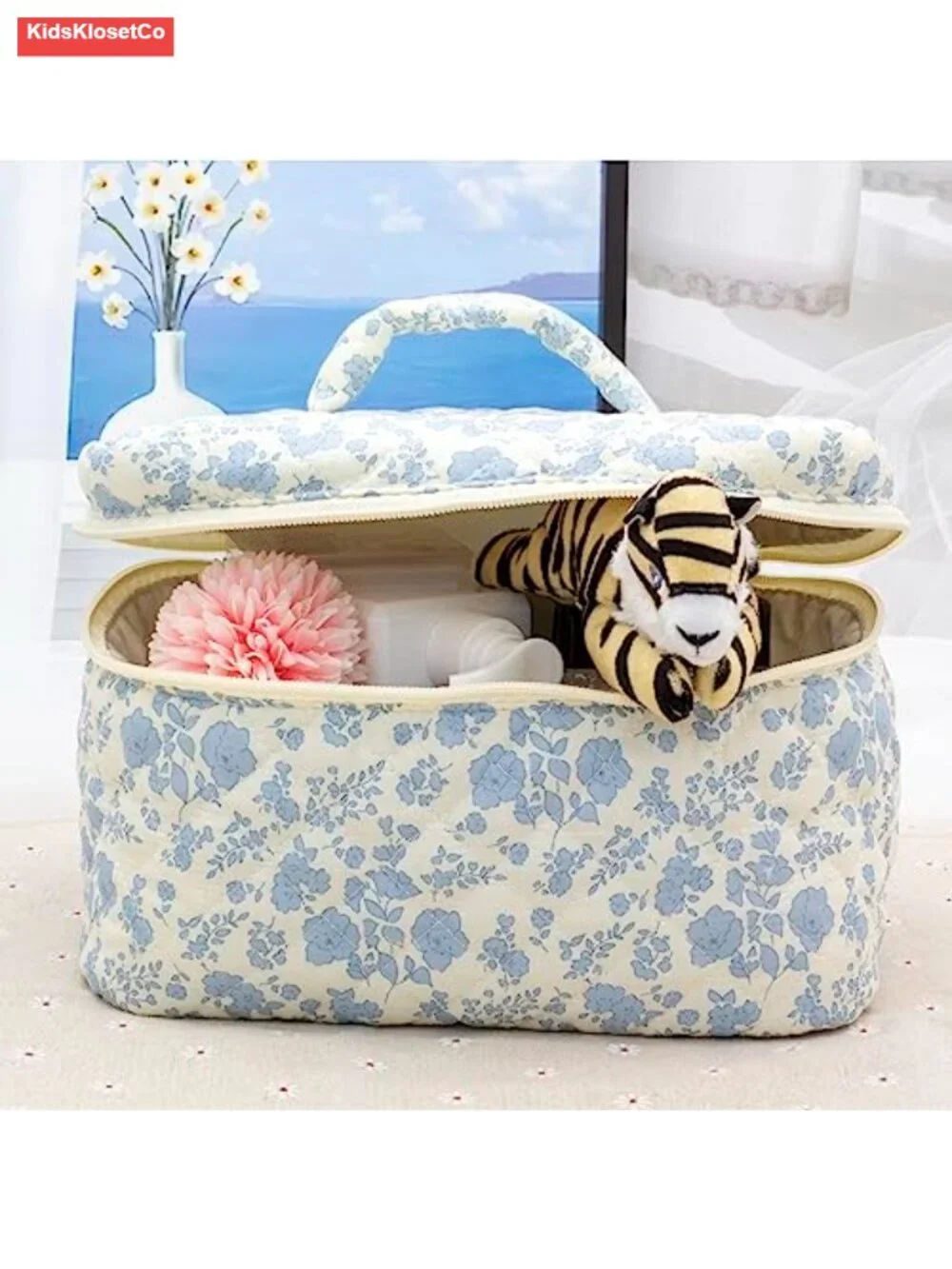 Quilted Cotton Makeup Bag Large Travel Cosmetic Organizer for Women